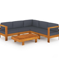 6-tlg. Garten-Lounge-Set mit Dunkelgrauen Auflagen Akazienholz