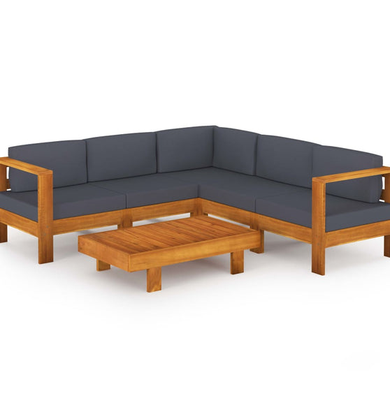 6-tlg. Garten-Lounge-Set mit Dunkelgrauen Auflagen Akazienholz