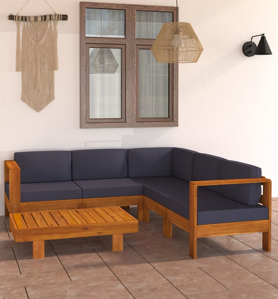 6-tlg. Garten-Lounge-Set mit Dunkelgrauen Auflagen Akazienholz