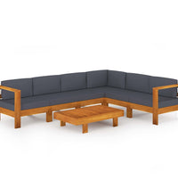 7-tlg. Garten-Lounge-Set mit Dunkelgrauen Auflagen Akazienholz