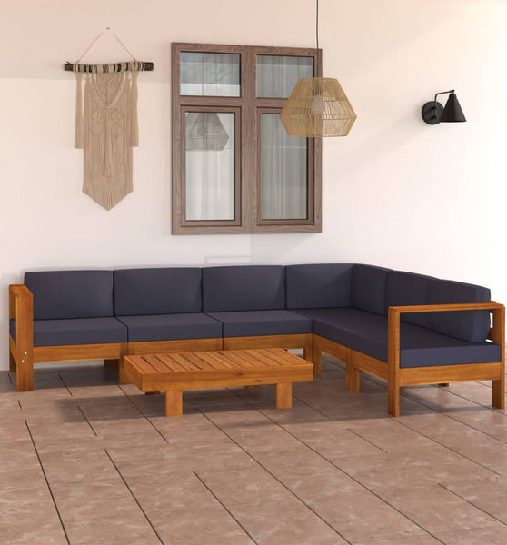 7-tlg. Garten-Lounge-Set mit Dunkelgrauen Auflagen Akazienholz