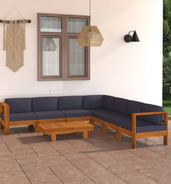 8-tlg. Garten-Lounge-Set mit Dunkelgrauen Auflagen Akazienholz
