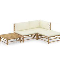 4-tlg. Garten-Lounge-Set mit Cremeweißen Kissen Bambus