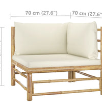 4-tlg. Garten-Lounge-Set mit Cremeweißen Kissen Bambus