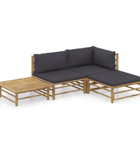 4-tlg. Garten-Lounge-Set mit Dunkelgrauen Kissen Bambus