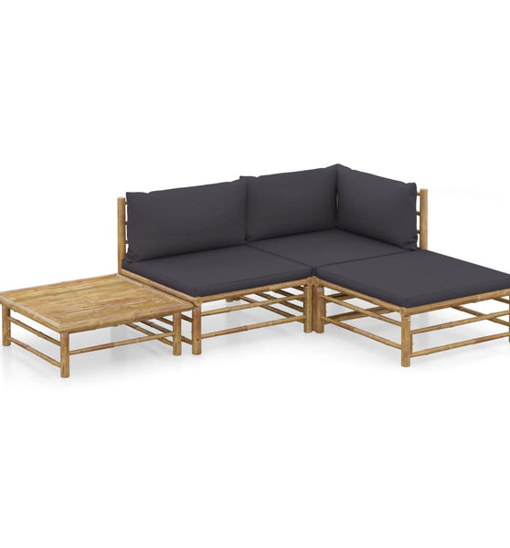 4-tlg. Garten-Lounge-Set mit Dunkelgrauen Kissen Bambus