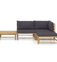 4-tlg. Garten-Lounge-Set mit Dunkelgrauen Kissen Bambus