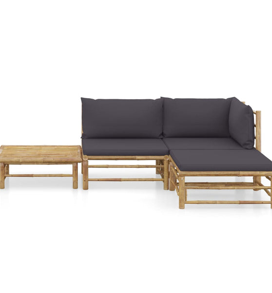 4-tlg. Garten-Lounge-Set mit Dunkelgrauen Kissen Bambus