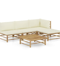 5-tlg. Garten-Lounge-Set mit Cremeweißen Kissen Bambus