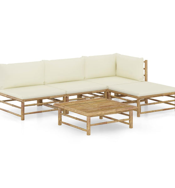 5-tlg. Garten-Lounge-Set mit Cremeweißen Kissen Bambus