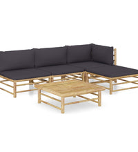 5-tlg. Garten-Lounge-Set mit Dunkelgrauen Kissen Bambus