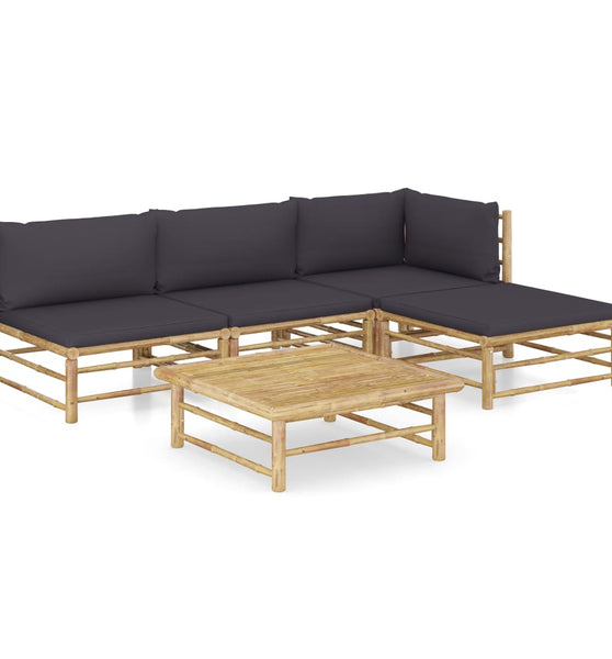 5-tlg. Garten-Lounge-Set mit Dunkelgrauen Kissen Bambus