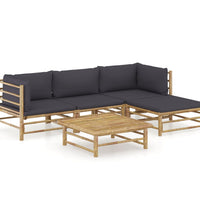 5-tlg. Garten-Lounge-Set mit Dunkelgrauen Kissen Bambus