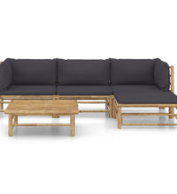 5-tlg. Garten-Lounge-Set mit Dunkelgrauen Kissen Bambus