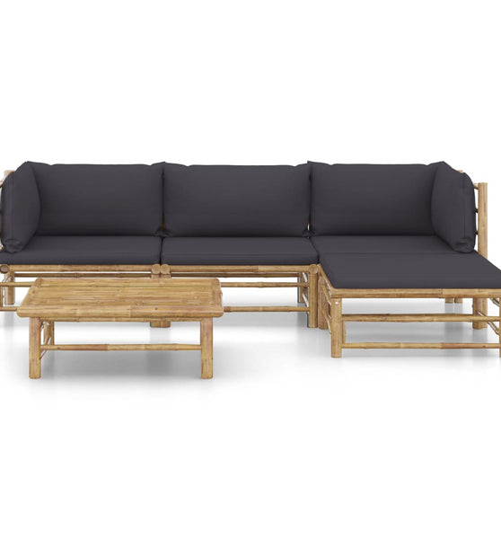 5-tlg. Garten-Lounge-Set mit Dunkelgrauen Kissen Bambus