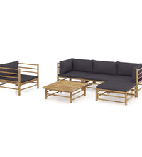 6-tlg. Garten-Lounge-Set mit Dunkelgrauen Kissen Bambus