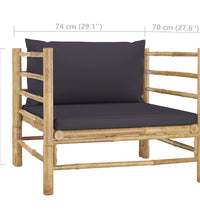 6-tlg. Garten-Lounge-Set mit Dunkelgrauen Kissen Bambus