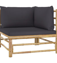 6-tlg. Garten-Lounge-Set mit Dunkelgrauen Kissen Bambus