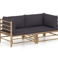 2-tlg. Garten-Lounge-Set mit Dunkelgrauen Kissen Bambus