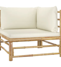 3-tlg. Garten-Lounge-Set mit Cremeweißen Kissen Bambus