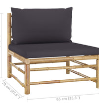 3-tlg. Garten-Lounge-Set mit Dunkelgrauen Kissen Bambus