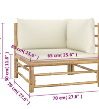 4-tlg. Garten-Lounge-Set mit Cremeweißen Kissen Bambus