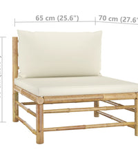 9-tlg. Garten-Lounge-Set mit Cremeweißen Kissen Bambus