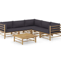 6-tlg. Garten-Lounge-Set mit Dunkelgrauen Kissen Bambus