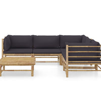 6-tlg. Garten-Lounge-Set mit Dunkelgrauen Kissen Bambus