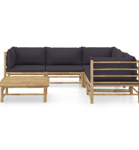 6-tlg. Garten-Lounge-Set mit Dunkelgrauen Kissen Bambus