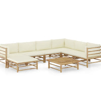 8-tlg. Garten-Lounge-Set mit Cremeweißen Kissen Bambus