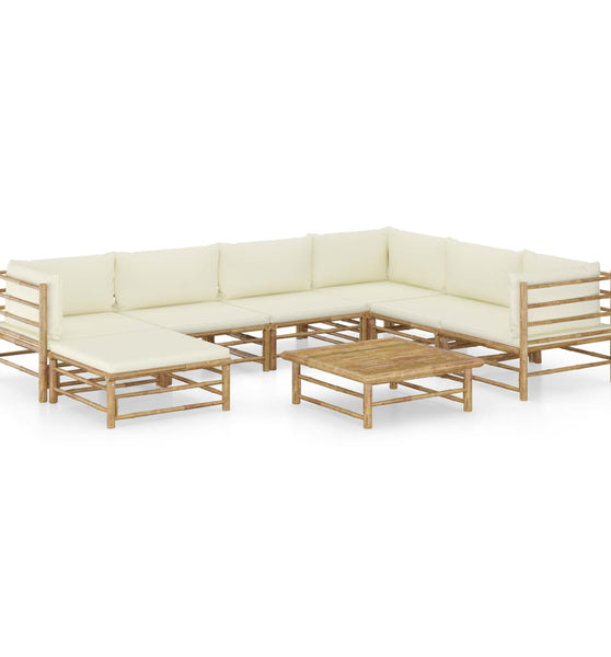 8-tlg. Garten-Lounge-Set mit Cremeweißen Kissen Bambus