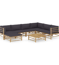 8-tlg. Garten-Lounge-Set mit Dunkelgrauen Kissen Bambus