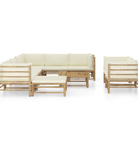 10-tlg. Garten-Lounge-Set mit Cremeweißen Kissen Bambus