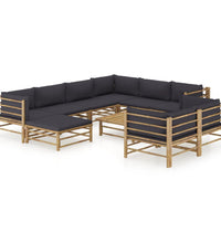 10-tlg. Garten-Lounge-Set mit Dunkelgrauen Kissen Bambus