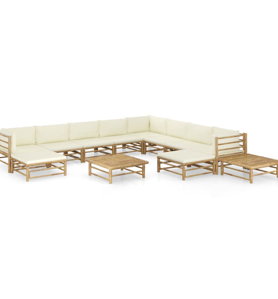 12-tlg. Garten-Lounge-Set mit Cremeweißen Kissen Bambus