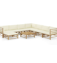 9-tlg. Garten-Lounge-Set mit Cremeweißen Kissen Bambus