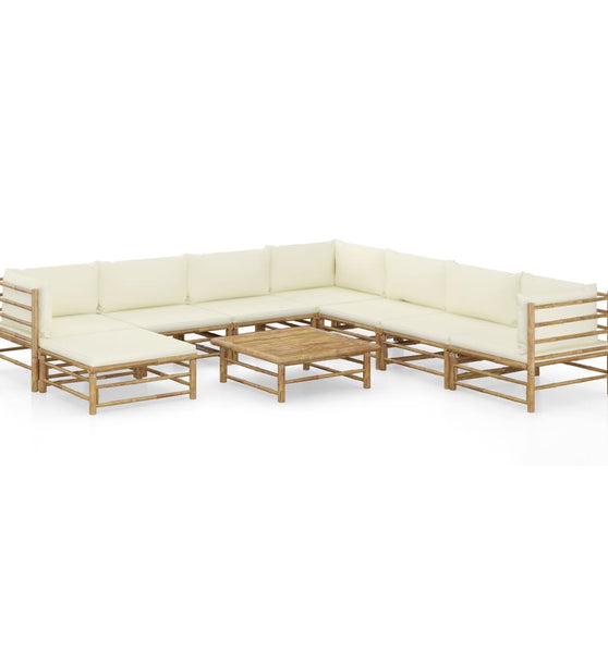 9-tlg. Garten-Lounge-Set mit Cremeweißen Kissen Bambus