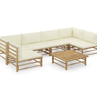 7-tlg. Garten-Lounge-Set mit Cremeweißen Kissen Bambus