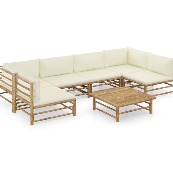 7-tlg. Garten-Lounge-Set mit Cremeweißen Kissen Bambus