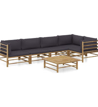 6-tlg. Garten-Lounge-Set mit Dunkelgrauen Kissen Bambus