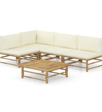 5-tlg. Garten-Lounge-Set mit Cremeweißen Kissen Bambus