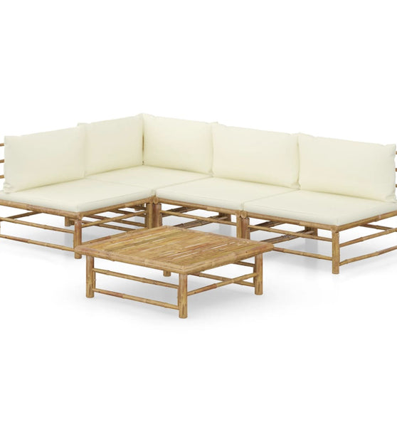 5-tlg. Garten-Lounge-Set mit Cremeweißen Kissen Bambus