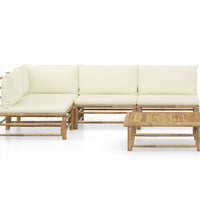 5-tlg. Garten-Lounge-Set mit Cremeweißen Kissen Bambus