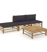 4-tlg. Garten-Lounge-Set mit Dunkelgrauen Kissen Bambus