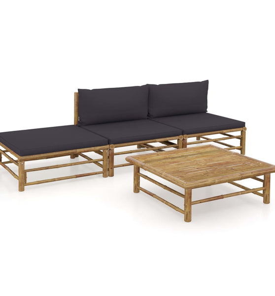 4-tlg. Garten-Lounge-Set mit Dunkelgrauen Kissen Bambus