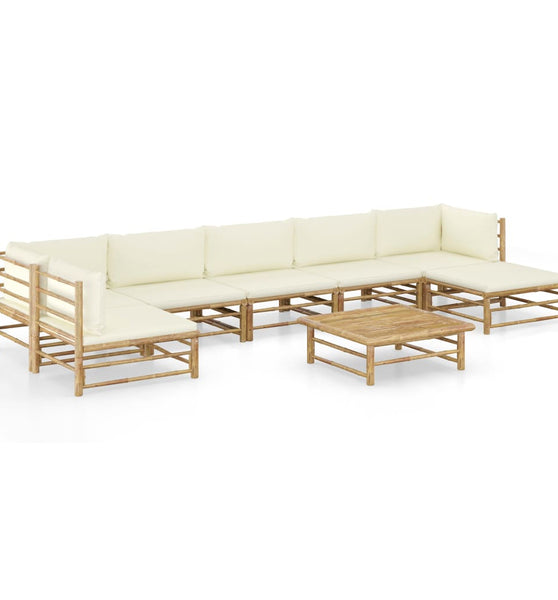 8-tlg. Garten-Lounge-Set mit Cremeweißen Kissen Bambus