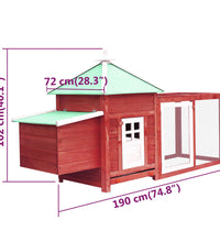 Hühnerstall mit Hühnernest Rot 190x72x102 cm Tanne Massivholz