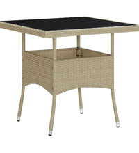 3-tlg. Garten-Essgruppe Beige Poly Rattan und Glas