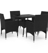 5-tlg. Garten-Essgruppe Schwarz Poly Rattan und Glas